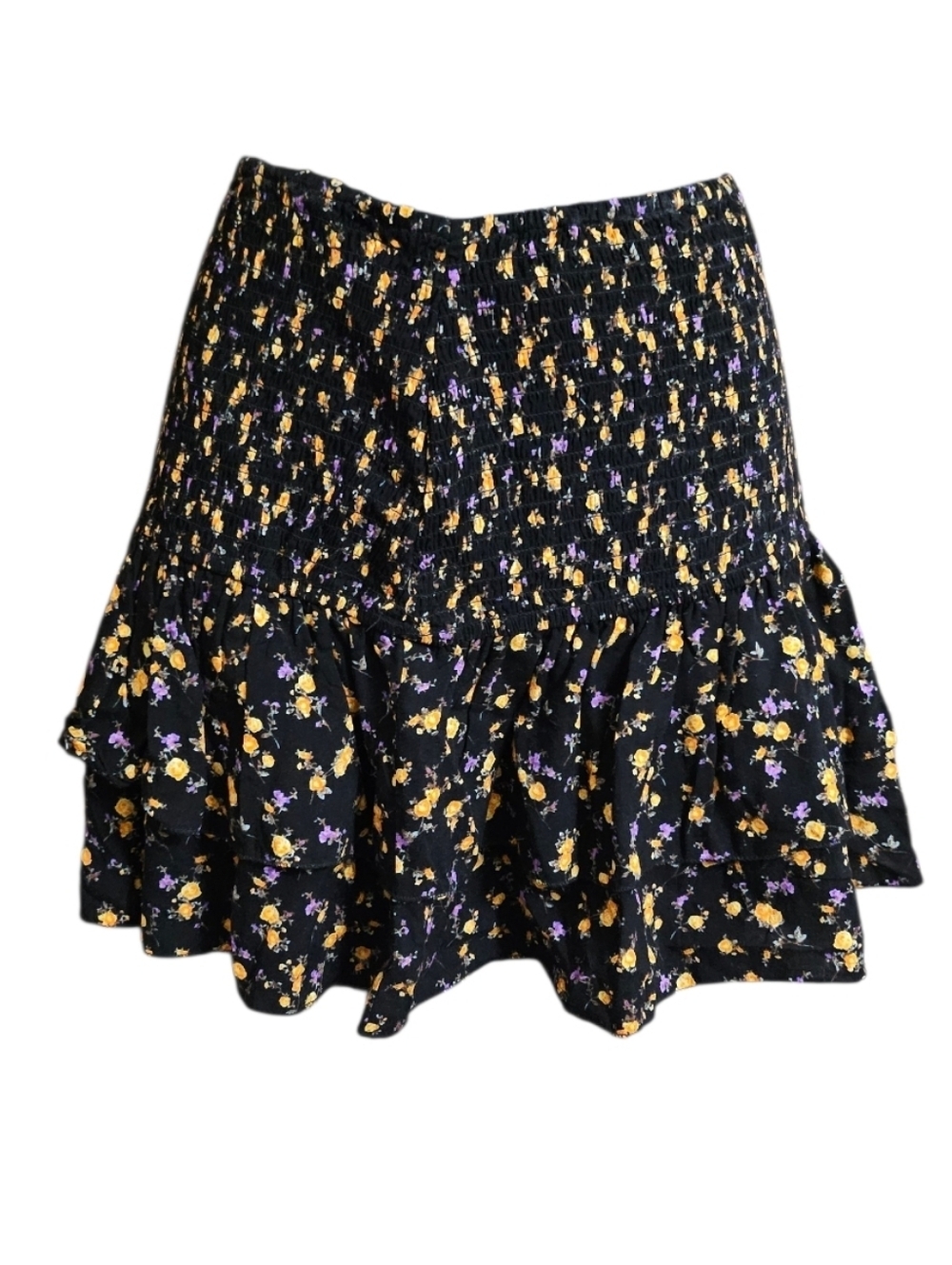 F21 - MD Black Floral Print Flare Mini Skirt